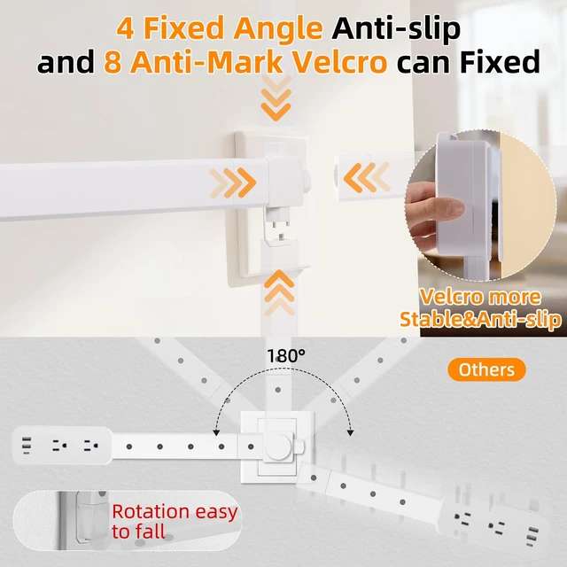 Alt view image 3 of 7 - 17-41in Outlet ExtenderUpgrade Stable USB-C&USB-A Wall Outlet Extender Made of Fire Resistant MaterialWall Plug Extender Anti Wire Clutter 4 Fixed Angles Suit for Outlet Behind Desk, SofaWhite