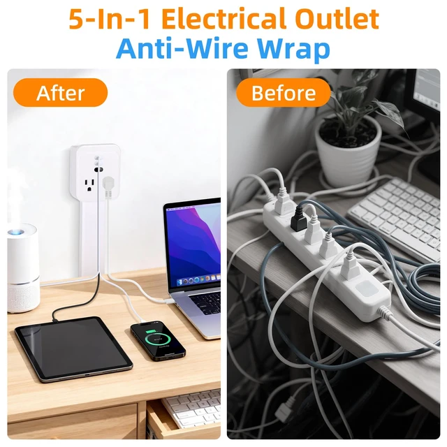 Alt view image 6 of 7 - 17-41in Outlet ExtenderUpgrade Stable USB-C&USB-A Wall Outlet Extender Made of Fire Resistant MaterialWall Plug Extender Anti Wire Clutter 4 Fixed Angles Suit for Outlet Behind Desk, SofaWhite