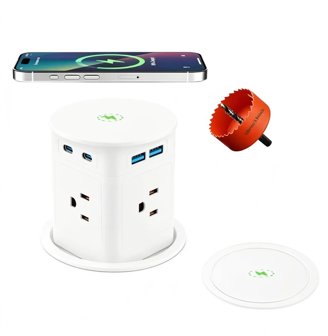 Main image of 3.94" Pop Up Outlet,4 AC Outlets,2 USB-A & 2 USB-C,15W Wireless Charger | 3.94" Pop up Countertop outlet 15W wireless charger,4 outlets,Max 20W 4 USB ports for Kitchen Office. Free 3.94" hole opener
