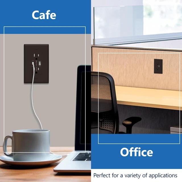 Alt view image 6 of 7 - LIDER USB-C 36W Power Delivery Wall Outlet, 15A Tamper-Resistant Receptacle | 2-Pack, Matte Brown, Interchangeable Face Cover, USB Type-C/USB Type-A, Plate Included, UL Listed