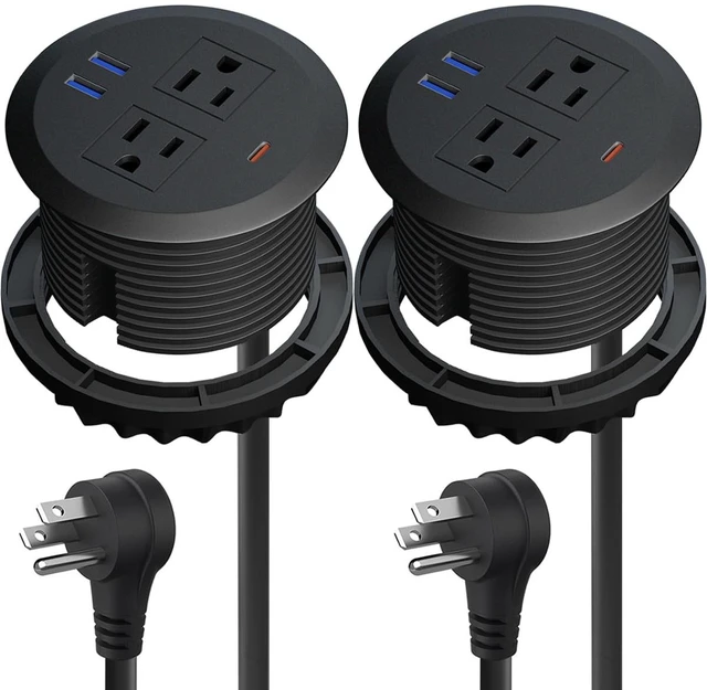 Main image of MAZZGOFOR 3-inch Desktop Power Grommet,2-Pack,PD30W USB-C,6.3ft Cord,Black | Fast Charging,Easy Install,Fits 3-1/8-in Hole,Flush Mount Desk Outlet,Desk Organizer,Home Office Essentials,ETL Listed
