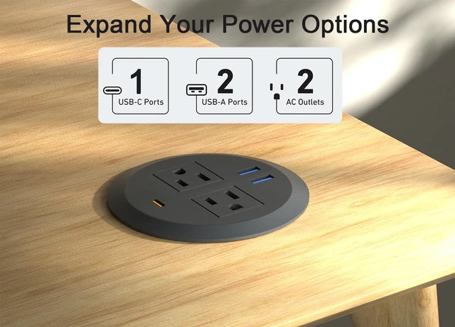 Alt view image 2 of 5 - MAZZGOFOR 3-inch Desktop Power Grommet,2-Pack,PD30W USB-C,6.3ft Cord,Black | Fast Charging,Easy Install,Fits 3-1/8-in Hole,Flush Mount Desk Outlet,Desk Organizer,Home Office Essentials,ETL Listed
