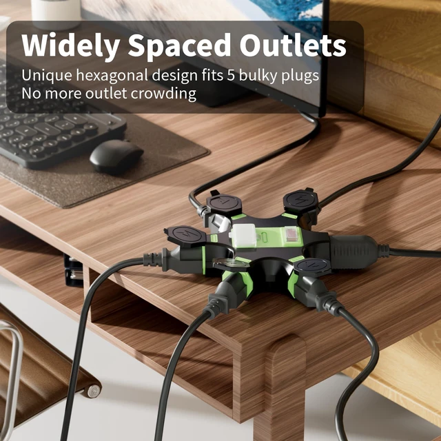 Alt view image 5 of 7 - HiFind 2 Pack Outdoor 5-Outlet Extender Splitter Power Hub Plug Multi Outlet Tap with 2 USB-A Ports & Safety Covers, Heavy Duty Power Adapter with Circuit Breaker Indicator for Holiday Lights-ETL