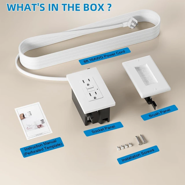 Alt view image 7 of 7 - in Wall Cable Management Kit - Outlet Extender - 2AC GFCI Outlet 15amp, Receptacle with LED Indicator Light,8ft Cord,Hard-to-Reach Outlets for TV,Nightstands,Sofa,Desks