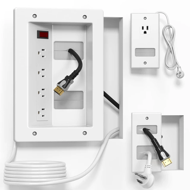 Main image of 3 Usage Modes in Wall Cable Management Kit with Recessed Power, 4 Outlets | 6+9FT Cord, Cutting Tool & Cable Ties, TV Cord Hider for Wall Mounted TV, Easy Safe Cable Concealer for TV & Home Theater