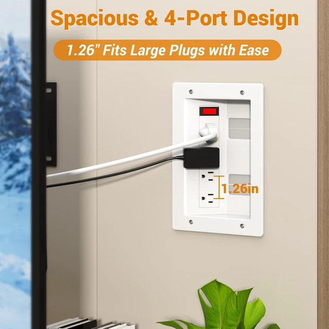 Alt view image 4 of 7 - 3 Usage Modes in Wall Cable Management Kit with Recessed Power, 4 Outlets | 6+9FT Cord, Cutting Tool & Cable Ties, TV Cord Hider for Wall Mounted TV, Easy Safe Cable Concealer for TV & Home Theater