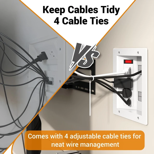 Alt view image 6 of 7 - 3 Usage Modes in Wall Cable Management Kit with Recessed Power, 4 Outlets | 6+9FT Cord, Cutting Tool & Cable Ties, TV Cord Hider for Wall Mounted TV, Easy Safe Cable Concealer for TV & Home Theater