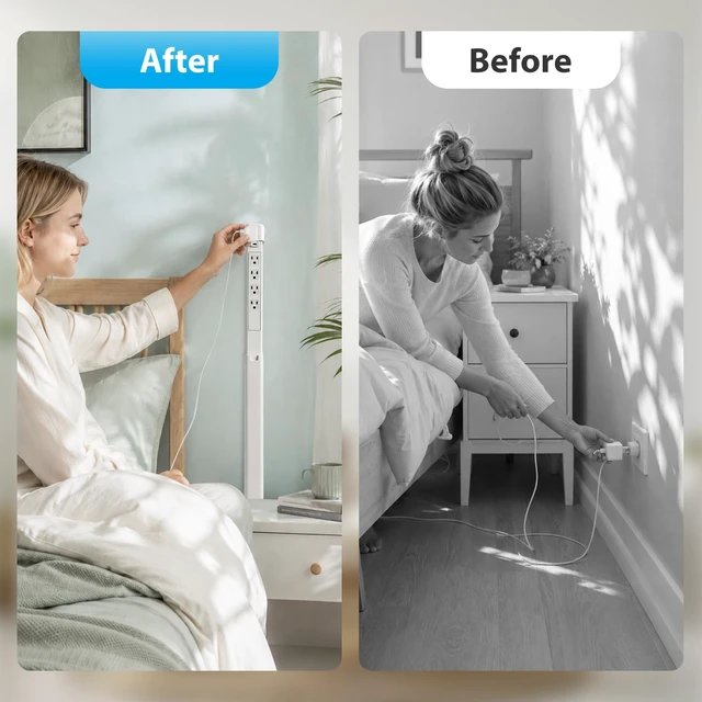 Alt view image 7 of 7 - Telescopic Outlet Extender, 4AC, PD20W USBA USBC, 180° Rotatable Plug | Adjustable 17.24"29.06" Extendable Length Works for Nightstand, Sofa & Desk Setups Wallmounted Compact Spacesaving Build