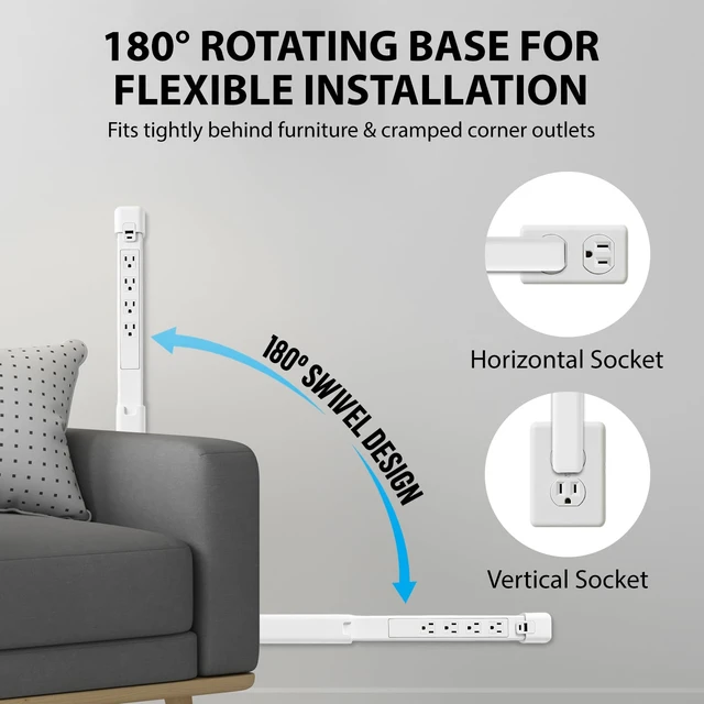 Alt view image 3 of 7 - Telescopic Outlet Extender, 4AC, PD20W USBA USBC, 180° Rotatable Plug | Adjustable 17.24"29.06" Extendable Length Works for Nightstand, Sofa & Desk Setups Wallmounted Compact Spacesaving Build