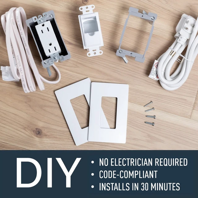 Alt view image 4 of 7 - Legrand Wiremold 15 Amp In-Wall Outlet Relocation Kit, White, 1-Pack | Extend Power Without Rewiring, Move Outlet, Child Safe Tamper Resistant, Screwless Wall Plate, In Wall Power