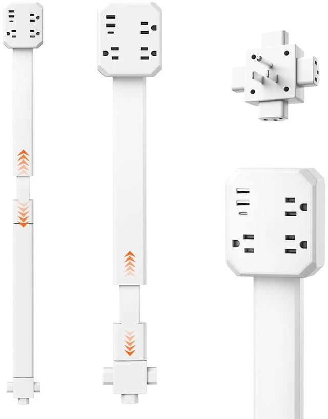 Main image of BUEBEO Outlet Extender Stick, Retractable with Extension Rod, 19.2"-41.3" | Extra-Long Adjustable Outlet Extender with 4-Way Plug, 3AC+2USB-A+USB-C for Hard-to-Reach Outlets Behind Furniture