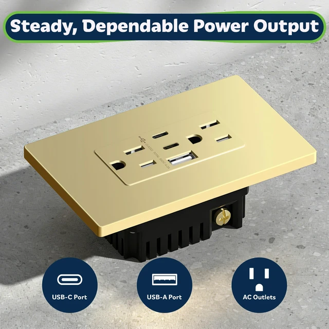 Alt view image 2 of 5 - TOPGREENER 4.2A Dual Type C&A USB Wall Outlet, Charging Power Receptacle | 21W, Gold, 6 Pack, Screwless Wall Plate, UL Listed, Residential Grade, Tamper-Resistant Child-Safe, 3-year Support