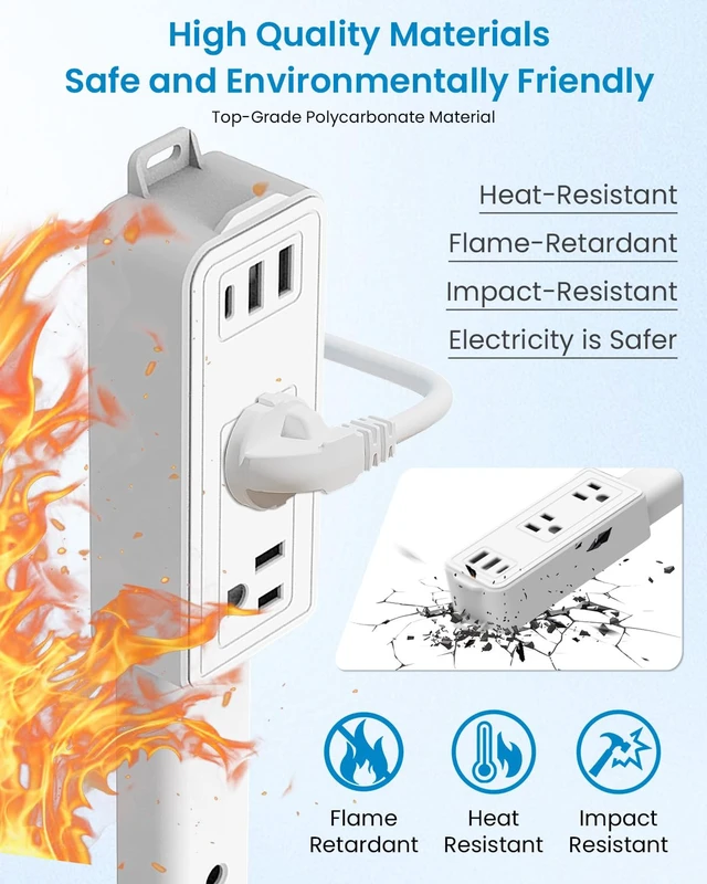 Alt view image 6 of 7 - Electrical Outlet Extender Stick Features 2 USB-A, 1 USB-C and 2 AC Outlets,Can Extend in Four Directions,Segmented Extension,Extends 17"/26"/35",Wall Outlets Expander Nightstands (Starlight White)