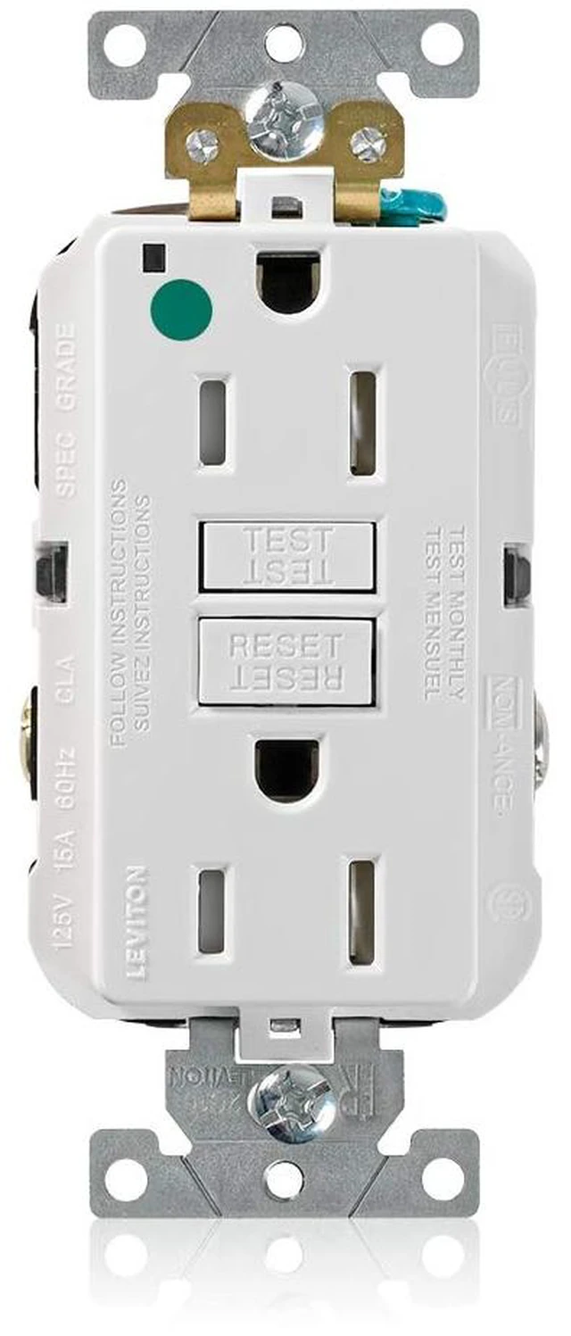 Main image of Leviton 15A-125V Extra-Heavy Duty Hospital Grade Tamper-Resistant Duplex Self-Test GFCI Receptacle, 15-Amp, GFTR1-HGW, White