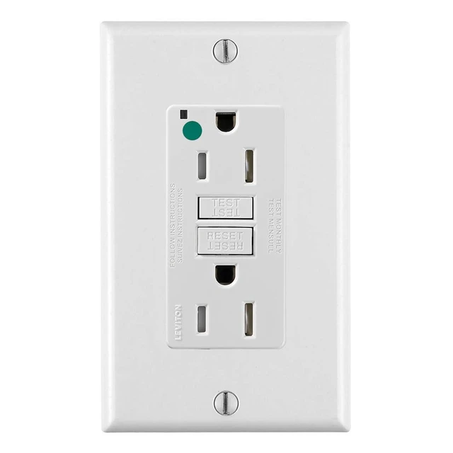 Alt view image 2 of 7 - Leviton 15A-125V Extra-Heavy Duty Hospital Grade Tamper-Resistant Duplex Self-Test GFCI Receptacle, 15-Amp, GFTR1-HGW, White