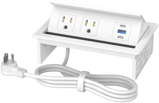 Main image of Table Power Outlet Hub PD20W USB-C Fast Charging Station | Recessed Outlet with 2AC Outlets and USB Ports for Conference Room Kitchen Countertop, White