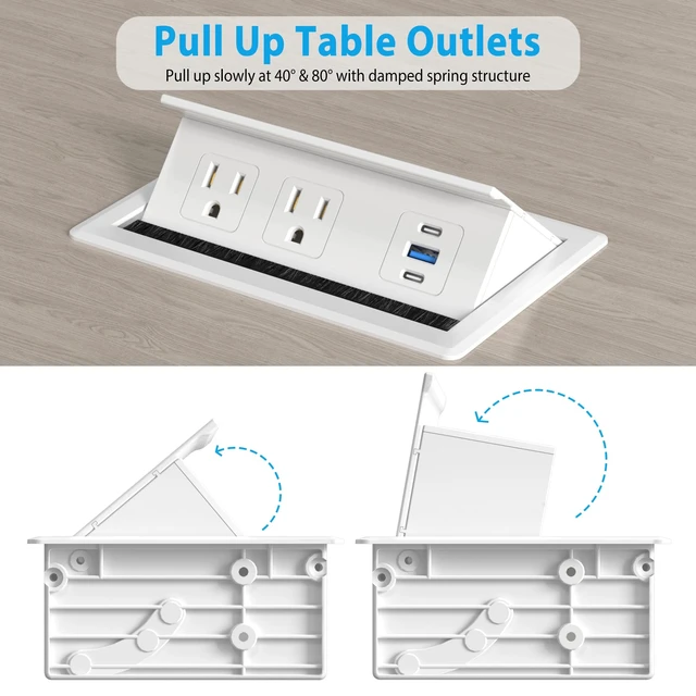 Alt view image 5 of 7 - Table Power Outlet Hub PD20W USB-C Fast Charging Station | Recessed Outlet with 2AC Outlets and USB Ports for Conference Room Kitchen Countertop, White