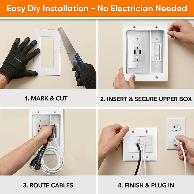 Alt view image 4 of 7 - in Wall Cable Management Kit with Brush Wall Plate, AC Outlet & USB-A Port | Integrated Embedded Design, Perfectly Compatible with Structured Cabling