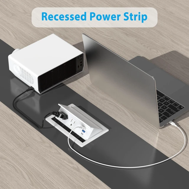 Alt view image 7 of 7 - Table Power Outlet Hub PD20W USB-C Fast Charging Station | Recessed Outlet with 2AC Outlets and USB Ports for Conference Room Kitchen Countertop, White