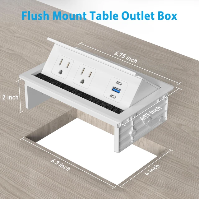 Alt view image 6 of 7 - Table Power Outlet Hub PD20W USB-C Fast Charging Station | Recessed Outlet with 2AC Outlets and USB Ports for Conference Room Kitchen Countertop, White