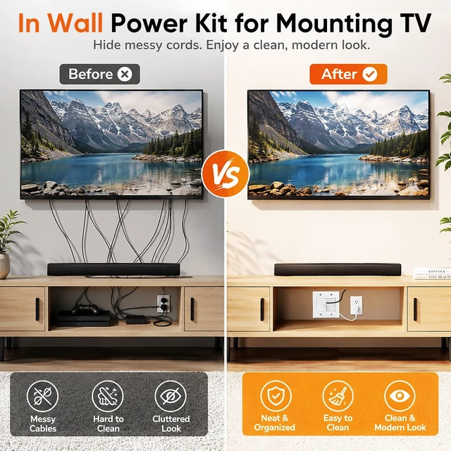 Alt view image 5 of 7 - in Wall Cable Management Kit with Brush Wall Plate, AC Outlet & USB-A Port | Integrated Embedded Design, Perfectly Compatible with Structured Cabling