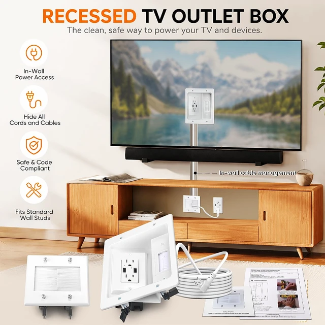 Alt view image 6 of 7 - in Wall Cable Management Kit with Brush Wall Plate, AC Outlet & USB-A Port | Integrated Embedded Design, Perfectly Compatible with Structured Cabling