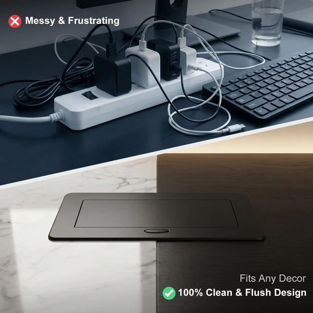 Alt view image 5 of 7 - Pop-Up Desk Power Hub 3 AC Outlets USB-A and USB-C PD | 45-degree damped pop-up hub with 3 AC outlets, 20W USB-C PD and USB-A charging in an aluminum housing