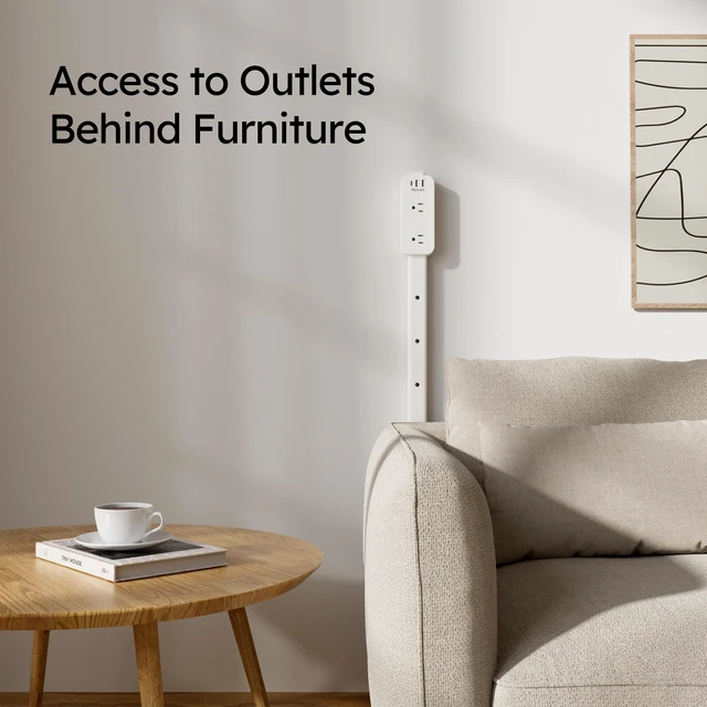 Alt view image 2 of 7 - Nekmit Electrical Outlet Extender Stick, Wall Outlet Extender with 4 Rods, Extends 45.2", 4-Way Rotation, 2 USB-A+1 USB-C+2 AC, for Behind Couches, Nightstands, Desks