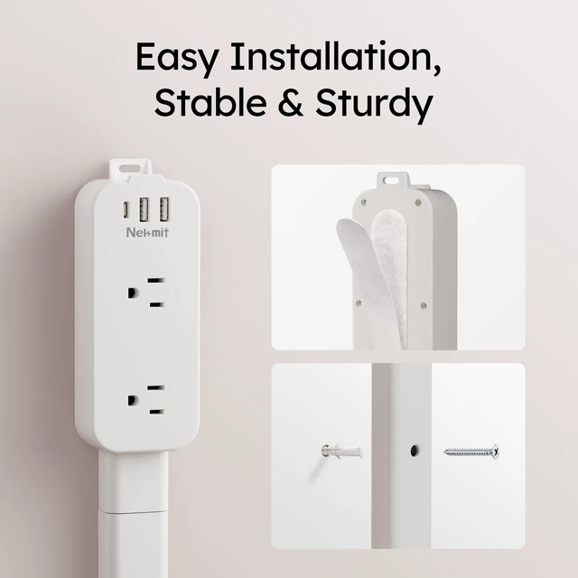 Alt view image 6 of 7 - Nekmit Electrical Outlet Extender Stick, Wall Outlet Extender with 4 Rods, Extends 45.2", 4-Way Rotation, 2 USB-A+1 USB-C+2 AC, for Behind Couches, Nightstands, Desks