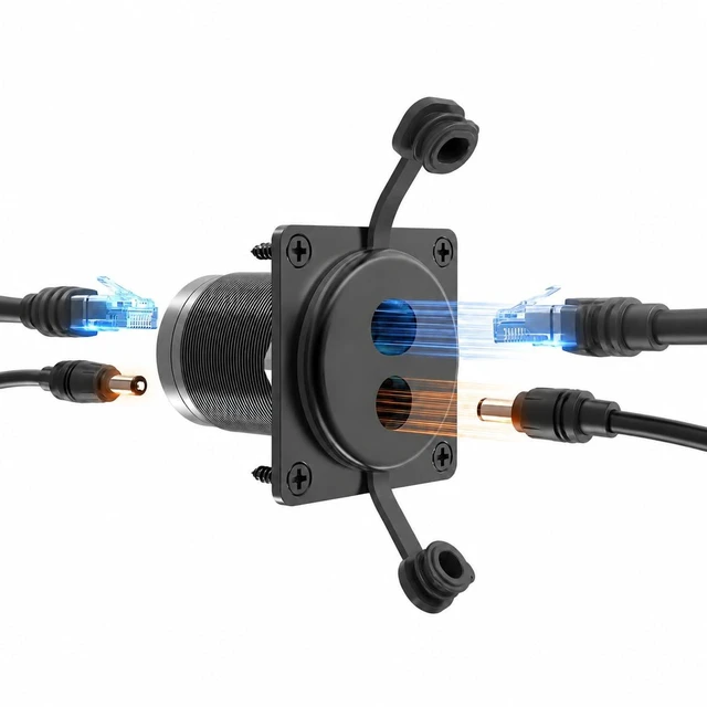 Main image of Ripvex Starlink Wall Pass Through Kit, 2-in-1 Ethernet & DC Socket for RV | All-Aluminum CAT6 Ethernet & DC Power Wall Socket, IP67 Waterproof, for Starlink Mini, V5, Gen3 & Standard 4/4X RV Setups
