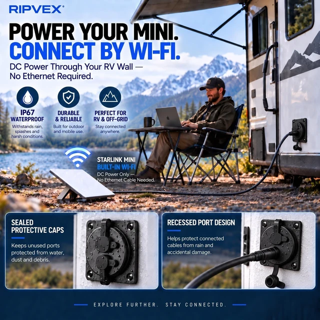 Alt view image 4 of 7 - Ripvex Starlink Wall Pass Through Kit, 2-in-1 Ethernet & DC Socket for RV | All-Aluminum CAT6 Ethernet & DC Power Wall Socket, IP67 Waterproof, for Starlink Mini, V5, Gen3 & Standard 4/4X RV Setups