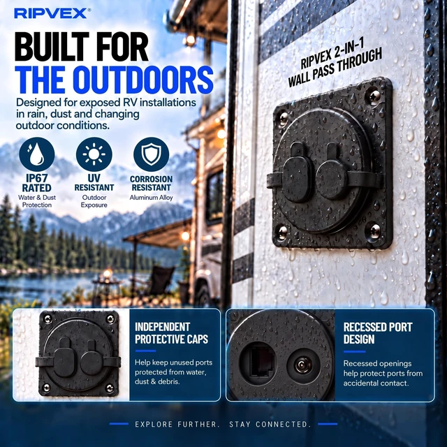Alt view image 7 of 7 - Ripvex Starlink Wall Pass Through Kit, 2-in-1 Ethernet & DC Socket for RV | All-Aluminum CAT6 Ethernet & DC Power Wall Socket, IP67 Waterproof, for Starlink Mini, V5, Gen3 & Standard 4/4X RV Setups