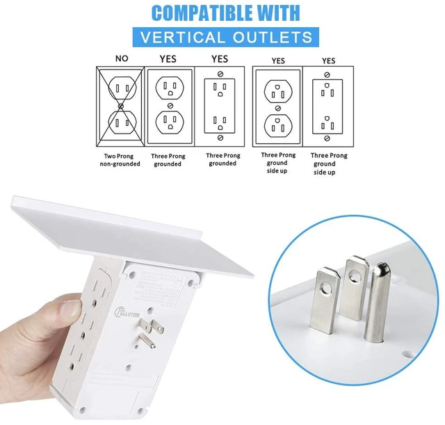 Alt view image 3 of 7 - Socket Wall Shelf-CFMASTER 10 Port Surge Protector Wall Outlet, 8 Electrical Outlet Extenders and 2 USB Ports 2.4A, with Removable Built-In Shelf, FCC Listed (2, White)