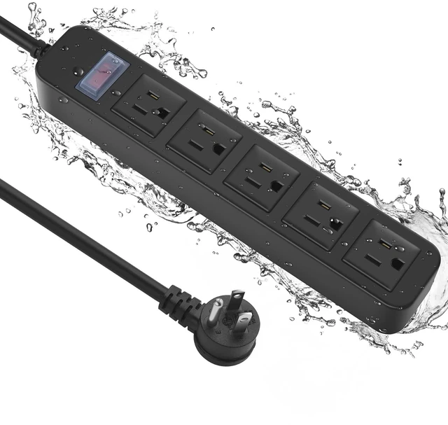 Main image of CCCEI Outdoor Power Strip Weatherproof, Waterproof 5 Outlets. 25FT, 1 | Garden, Yard, Christmas Decor, Exterior Extension Cord Multiple Outlets, Flat Plug, Surge Protector, Grounding.