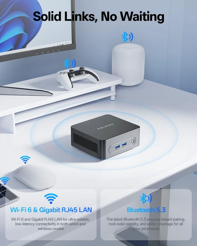 Alt view image 6 of 7 - PELADN WI7 Intel Pentium Gold 7505 Mini PC Computer 16GB LPDDR4 512GB SSD | 2026 Mini PC Computer Desktop for Business Office WFH, Up to 3.5GHz, 4K Display, Type-C, HDMI, WiFi6, BT5.3, 3-Year Warranty