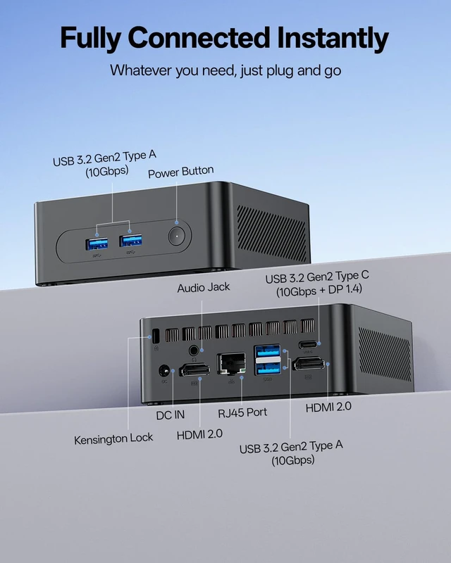 Alt view image 7 of 7 - PELADN WI7 Intel Pentium Gold 7505 Mini PC Computer 16GB LPDDR4 512GB SSD | 2026 Mini PC Computer Desktop for Business Office WFH, Up to 3.5GHz, 4K Display, Type-C, HDMI, WiFi6, BT5.3, 3-Year Warranty