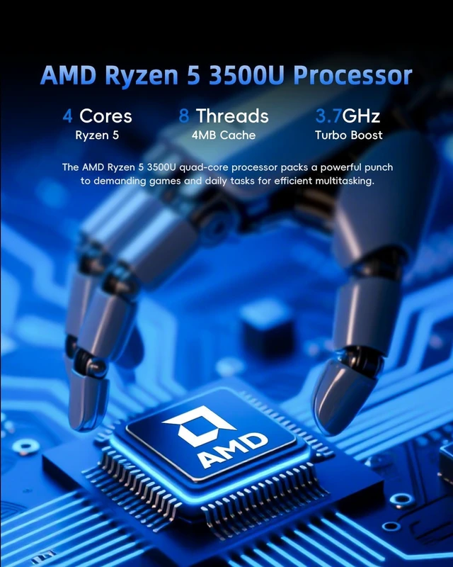 Alt view image 3 of 7 - Barebone Mini PC, AMD Ryzen 5 3500U (up to 3.7GHz), Without RAM/SSD/OS | Desktop Computer for Home Office Business Students, Triple 4K Display via USB-C, HDMI, DP, 3X USB 3.2, WiFi, BT