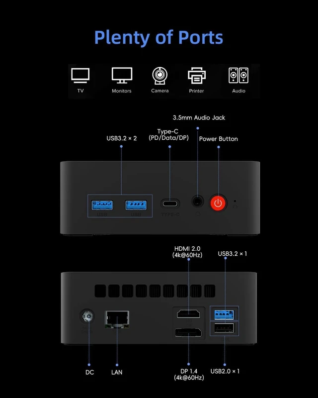Alt view image 6 of 7 - Barebone Mini PC, AMD Ryzen 5 3500U (up to 3.7GHz), Without RAM/SSD/OS | Desktop Computer for Home Office Business Students, Triple 4K Display via USB-C, HDMI, DP, 3X USB 3.2, WiFi, BT