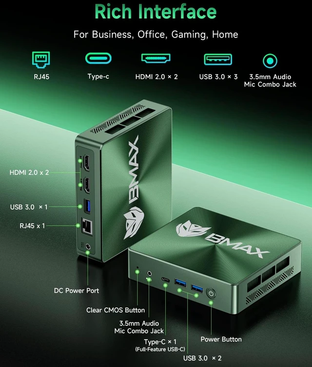 Alt view image 6 of 7 - Bmax Mini PC Micro Desktop Computer 12GB DDR4 RAM 512GB NVMe SSD, Win 11 Pro,Intel Core i3-1000NG4 (Up to 3.2GHz), 4K Triple Display (Dual HDMI+Type-C), for Home Office HTPC, Wi-Fi 5, BT 4.2 B6Plus