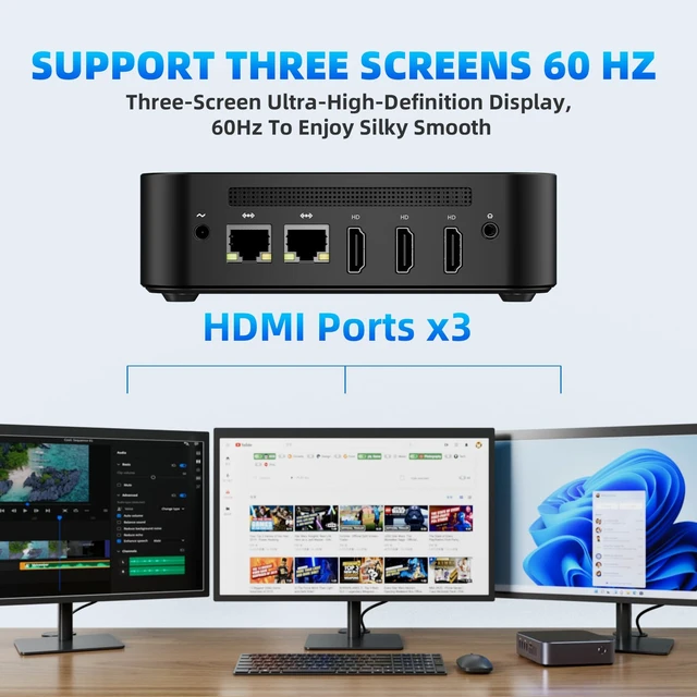 Alt view image 7 of 7 - DreamQuest Mini PC Windows 11 Pro Intel N95 12GB DDR5 256GB SSD Desktop PC | Experience 3.4GHz turbo speeds, immersive 4K@60Hz triple display via 3 HDMI ports, fast WiFi 5, BT5.0 & dual LAN.