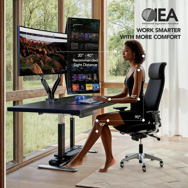 Alt view image 4 of 7 - HUANUO Dual Monitor Stand for 1340, Premium Dual Monitor Mount with USB, Height Adjustable Monitor Stand for 2 Monitors, VESA Mount with Clamp/Grommet Base, Holds 26.4lbs per Arm, HNDS7