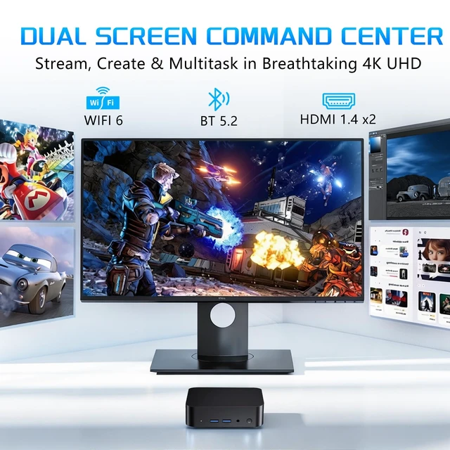 Alt view image 5 of 7 - Mini PC, Desktop Computer with Core i3 6100U, 8GB DDR4 RAM, 256GB M.2 SATA SSD, Small PC Dual HDMI 1.4B 4K Support, 2*Type-C, 2*Gigabit Ethernet, WiFi 6 BT 5.2, Win 11 Pro,Home/Office Mini Desktop PC