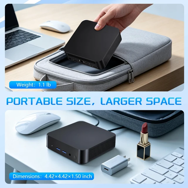 Alt view image 7 of 7 - Mini PC, Desktop Computer with Core i3 6100U, 8GB DDR4 RAM, 256GB M.2 SATA SSD, Small PC Dual HDMI 1.4B 4K Support, 2*Type-C, 2*Gigabit Ethernet, WiFi 6 BT 5.2, Win 11 Pro,Home/Office Mini Desktop PC