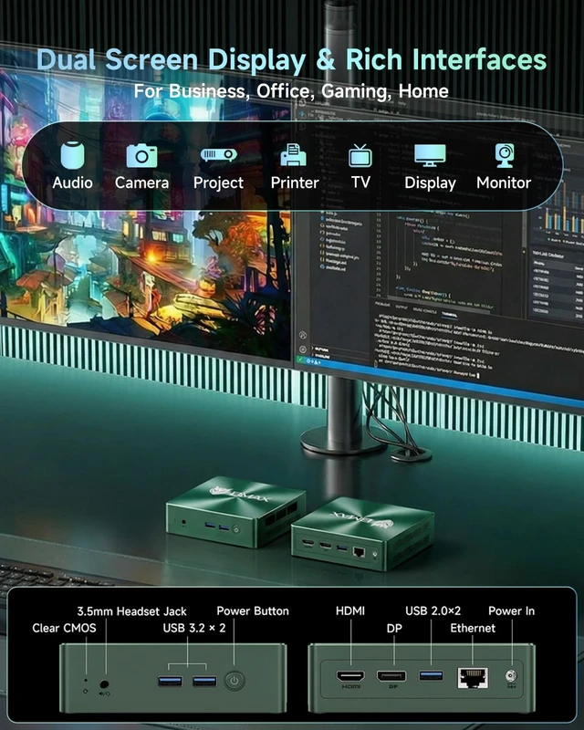 Alt view image 4 of 7 - Bmax Mini PC Micro Desktop Computer, Intel Core i5-8257U (Beats N100/N97/N150/4300U/10110U) 16GB DDR4 RAM 512GB SATA SSD, Support 64GB/4TB Expansion, WiFi 6, Dual 4K HDMI/DP, Win 11 Pro,B6 Turbo