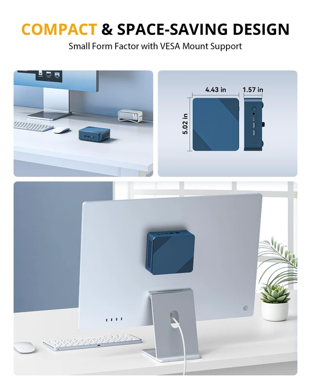 Alt view image 6 of 7 - Glorlin Mini PC, Ryzen 5 3500U, 8GB RAM/256GB SSD, WiFi6 BT5.3, Gigabit LAN | Mini Desktop Computer with 4K Triple Display via Dual HDMI & USB-C, Small PC for Home Office and Study