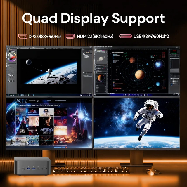 Alt view image 6 of 7 - Reatan AI Oculink Mini Barebone PC AMD Ryzen 7 255 (8C/16T Upgraded 8745HS) Radeon 780M NO SSD & NO RAM & NO OS 8K Quad-Screen Display Desktop Gaming Mini Computers WiFi 7 BT:5.4 Built-in Speaker