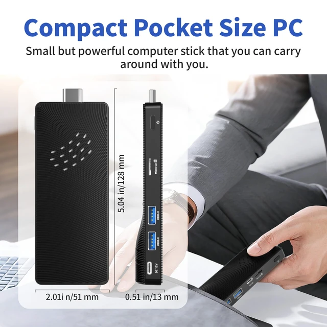 Alt view image 2 of 7 - Mini PC Stick Fanless, Micro Desktop Computer Win 10 Celeron J3455, 4GB RAM 64GB eMMC, Gigabit Ethernet, 4K@60Hz Output, WiFi BT 5.0 for Industrial IOT, Business, Office & Digital Signage