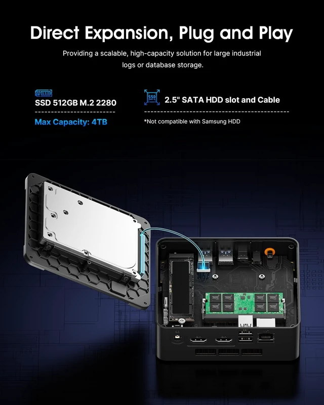 Alt view image 5 of 7 - origimagic C3 Mini PC Intel Core i3-5005U, 8G RAM 512G SSD | 2 HDMI, Gigabit LAN, Wi-Fi 5, 10 OS, Home Office Mini Computer, Learning & Digital Signage & Thin Client Cloud