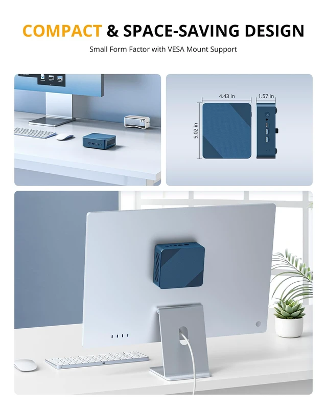 Alt view image 7 of 7 - Glorlin Mini PC - Ryzen 5 3501U (up to 3.7GHz), 16GB DDR4 512GB SSD, Mini Desktop Computer with Triple 4K Display Support, WiFi 6 Bluetooth 5.3, Small Micro PC for Work, Study & Multitasking