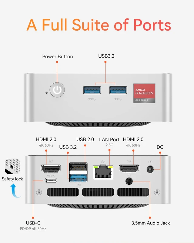 Alt view image 6 of 7 - MOREFINE M7 Mini PC, AMD Ryzen 4300U(Beats 3500U/N150/N97,Up to 3.7 GHz) Mini Computers, 16GB DDR4 512GB SATA SSD Mini Desktop Computers, 4K Triple Display WiFi5 BT4.2 Micro Small Pc for Business